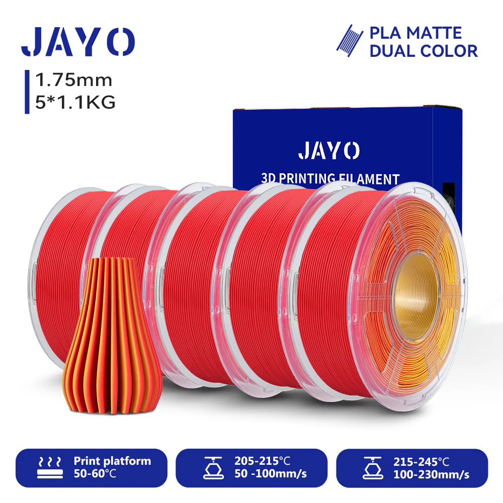 JAYO Dual Color Matte PLA 3D Printer Filament 1.75mm, Matte Yellow-Red PLA 1.1kg Spool (2.4lbs), Dimensional Accuracy +/- 0.02 mm - Image 8