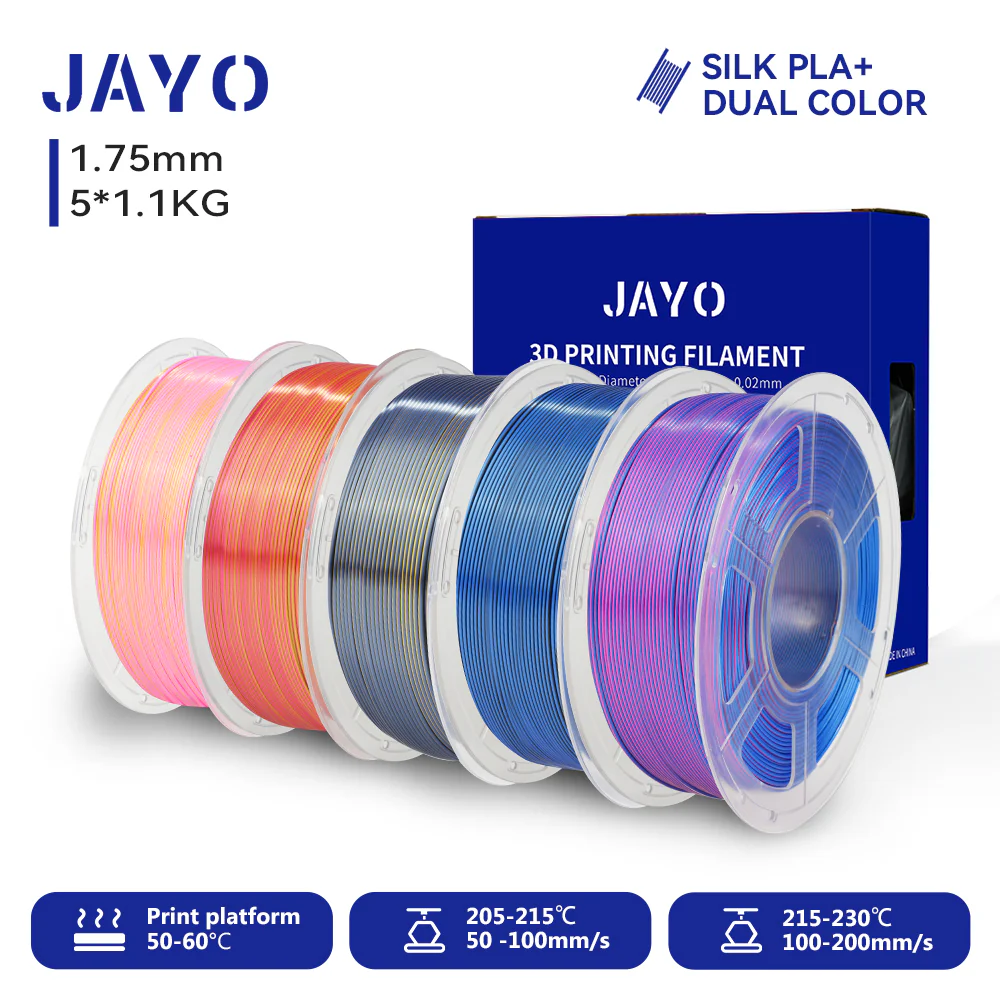 JAYO 3D Silk Pla Plus/ Dual/Triple Colors SILK 3D Printer Filament 1.75mm SILK Rabinbow 1.1kg/roll 3D Printing Materials 5 Rolls - Image 14