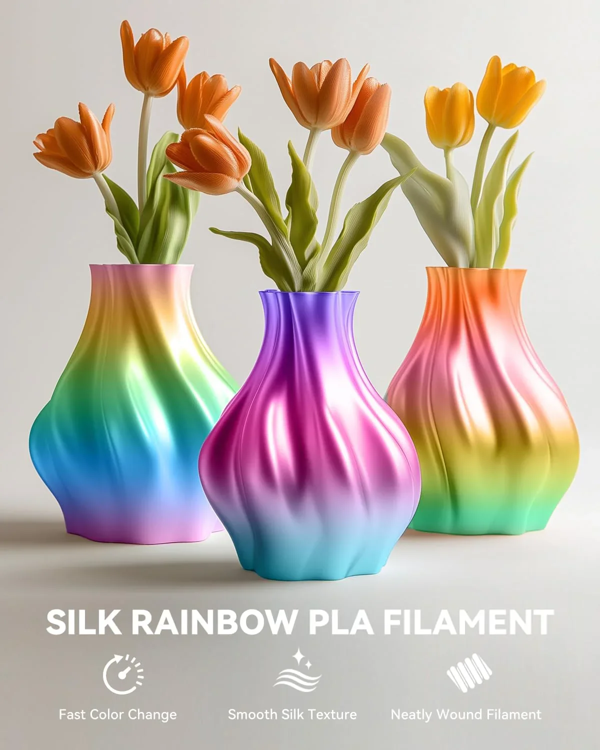 JAYO 3D Silk Pla Plus/ Dual/Triple Colors SILK 3D Printer Filament 1.75mm SILK Rabinbow 1.1kg/roll 3D Printing Materials 5 Rolls - Image 7